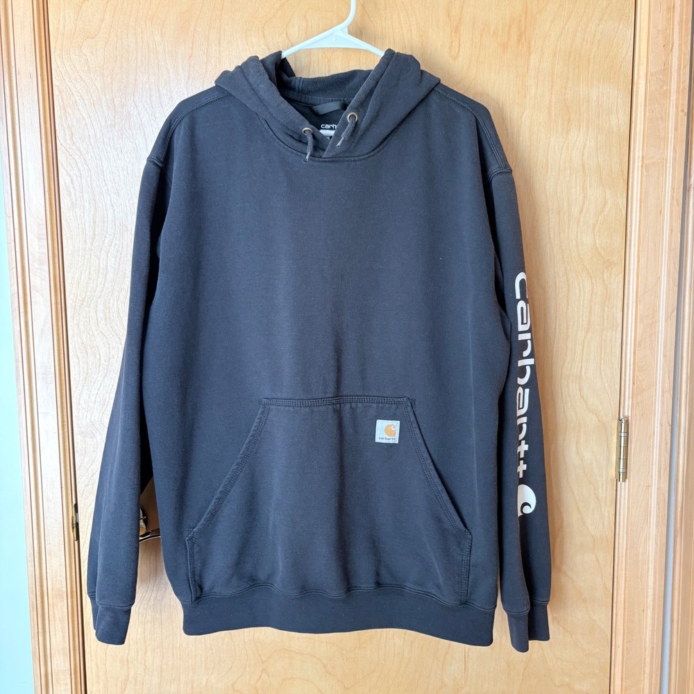 Carhartt Hoodie Mens Large Black‎ K288 Loose Fit Sleeve Logo Graphic Sweatshirt